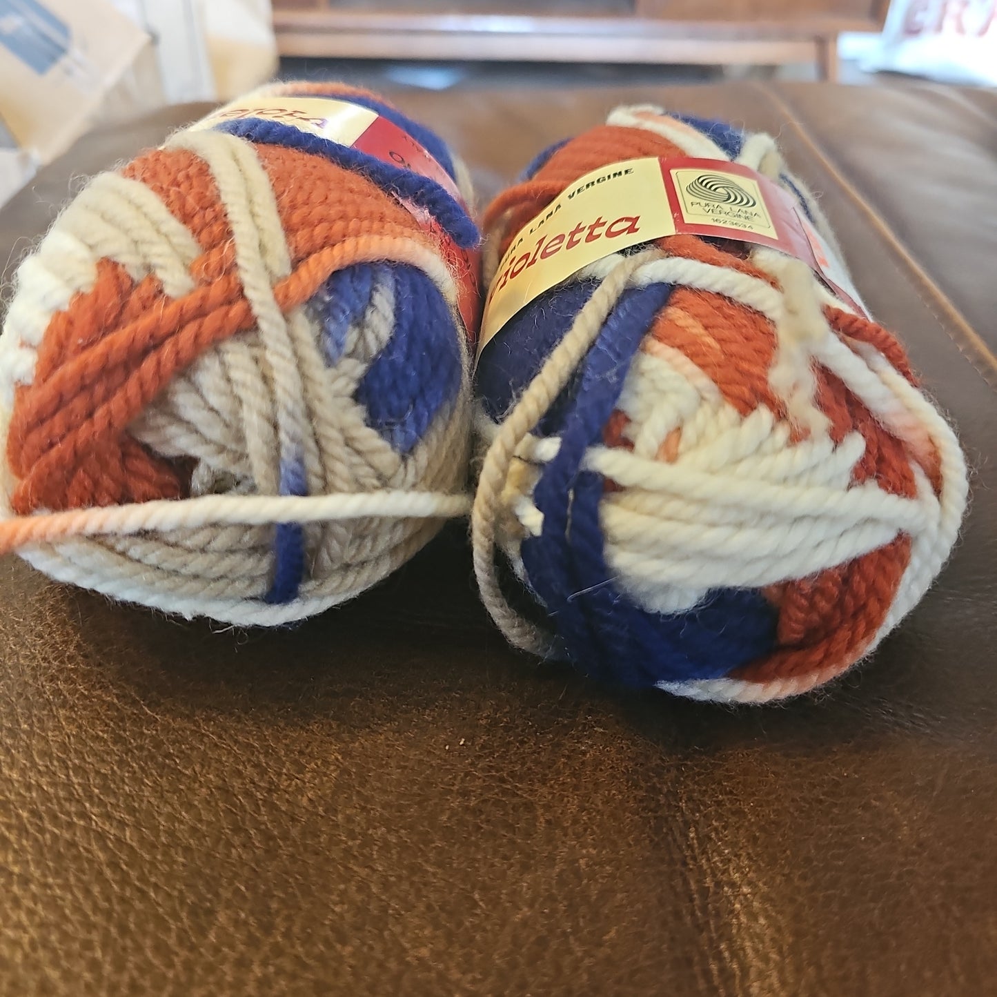 Vintage Pura Lana Vergine Violetta Orange, Cream, Navy Yarn *lot of 2*