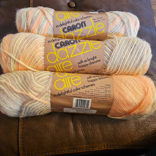 Vintage Caron Dazzleaire Lot of 3 Butterscotch Yarn