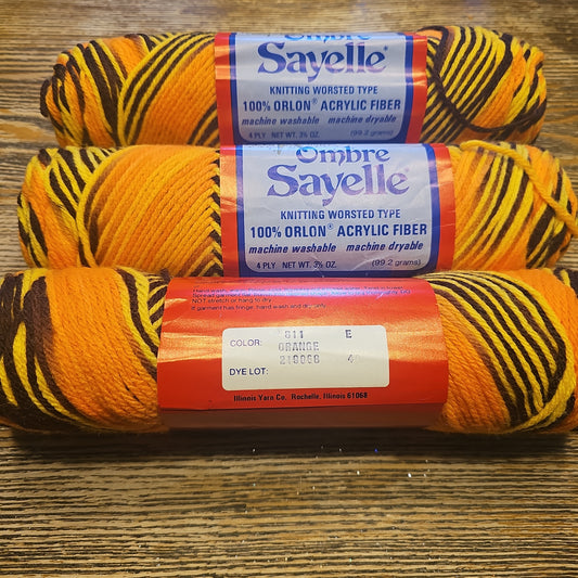 Vintage Rochelle Ombre Sayelle Orange/Yellow/Black Yarn Lot of 3