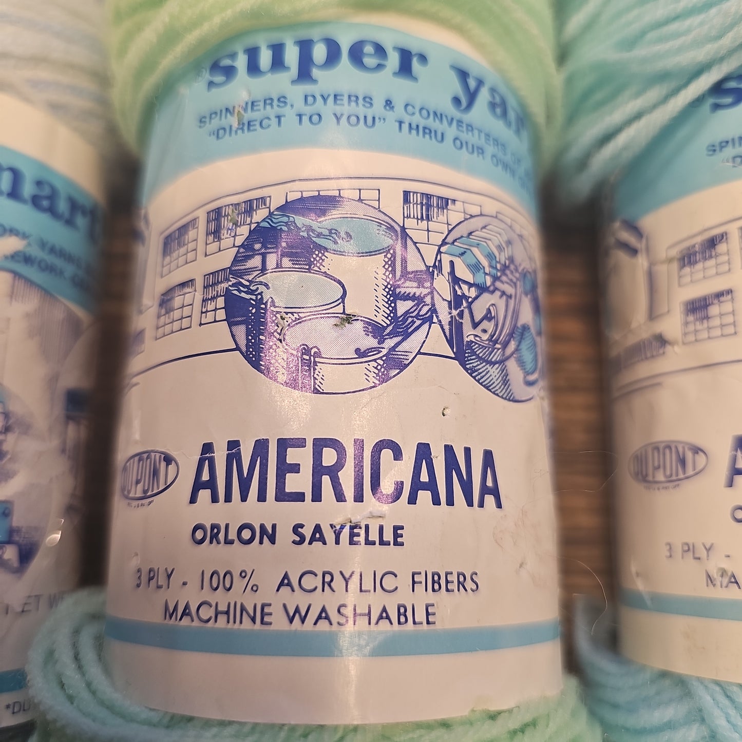 Vintage Super Yarn Mart Americana Blue/Green/Blue Yarn Lot of 3