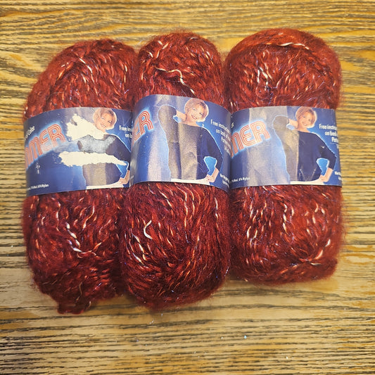 Vintage Caron Glimmer Yarn "Ruby" Lot of 3