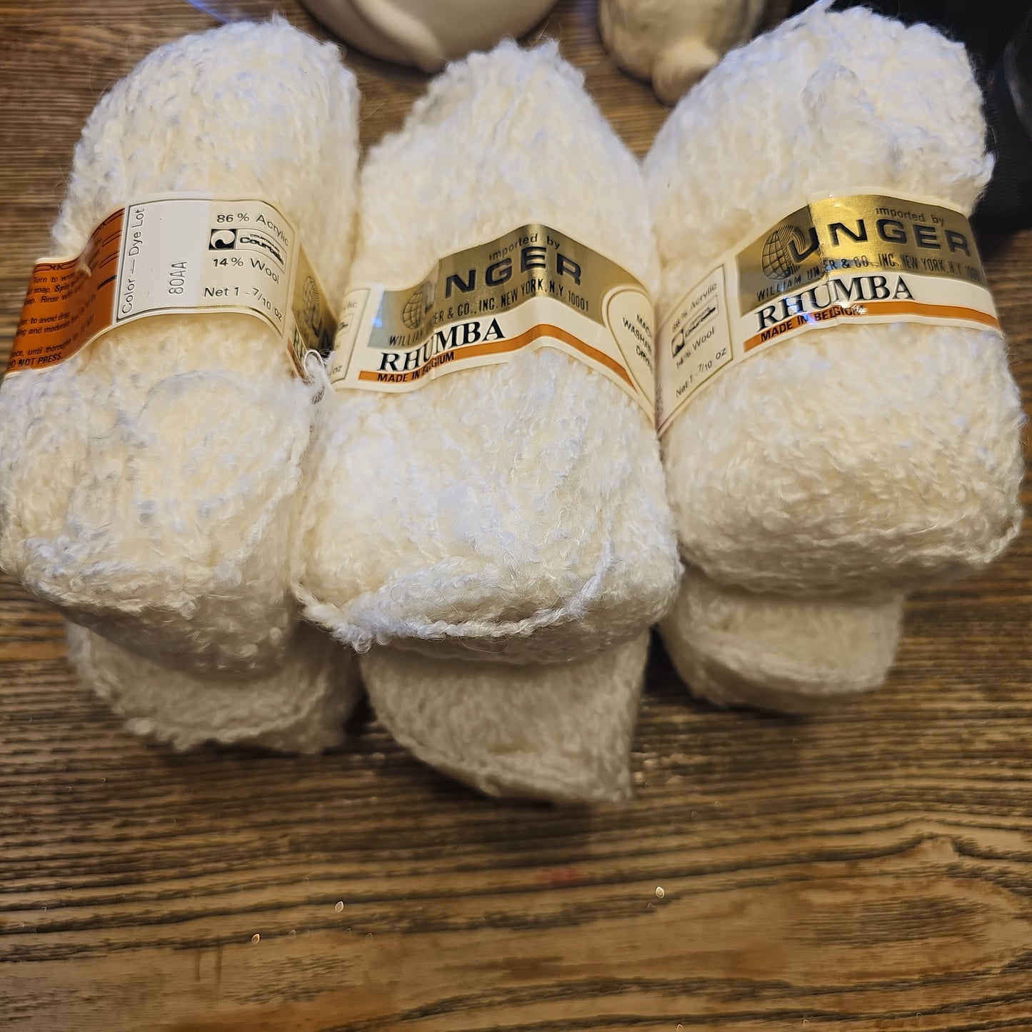 Vintage/Imported Unger Rhumba Belgian Yarn Off White Lot of 6