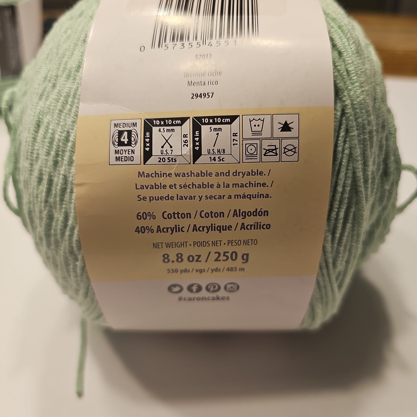 Caron Cotton Cakes Rich Mint Yarn