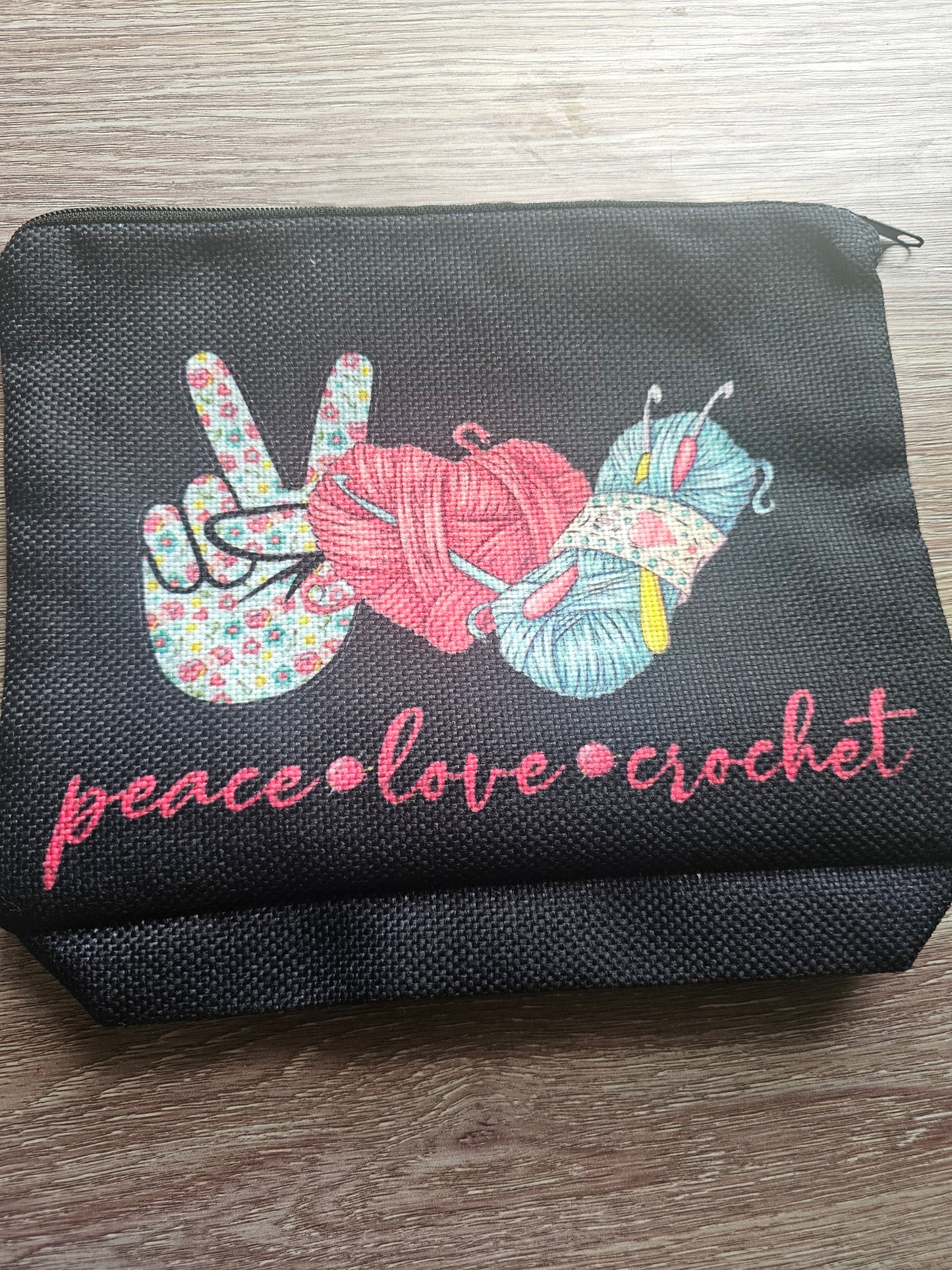 Peace love and crochet zipper pouch.