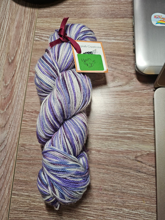 Sheepish Creations Merino/Nylon Sock Yarn Purple and White Glitter