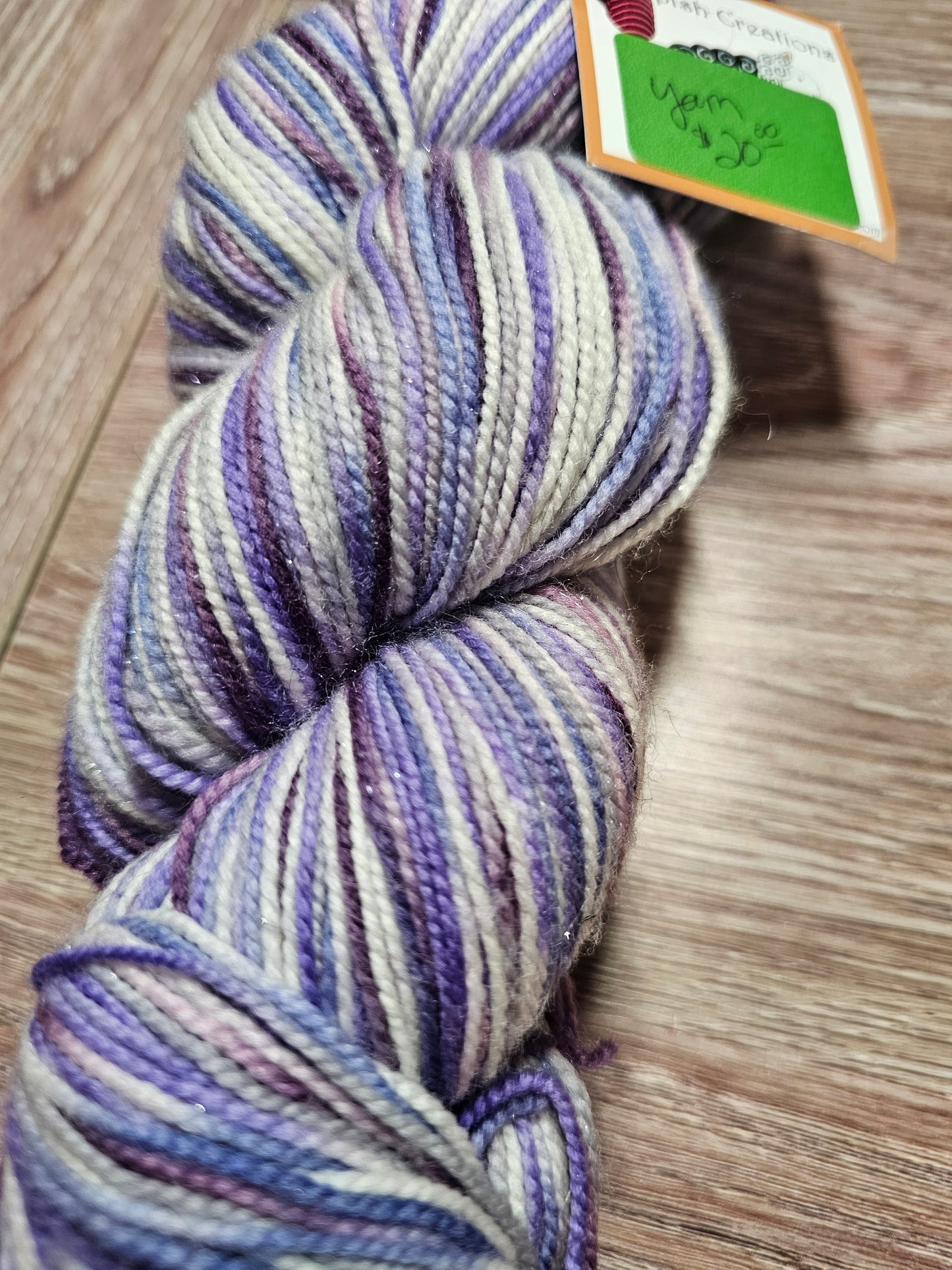 Sheepish Creations Merino/Nylon Sock Yarn Purple and White Glitter