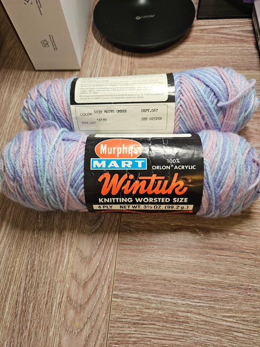 *Vintage* Murphy's Mart Wintuk Variegated "Mauve Ombre" Yarn Lot of 2