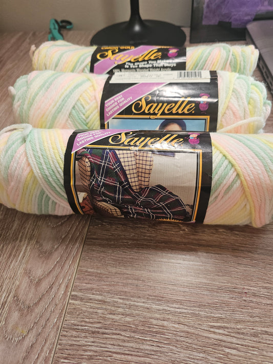 *Vintage* Caron Sayelle Gold "Pastel Ombre" Yarn *Lot of 3*