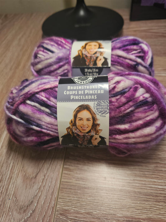 *Discontinued and Rare* Loops & Threads Brushstrokes Superwash Merino Wool Blend "Blackberry" Yarn *Lot of 2*