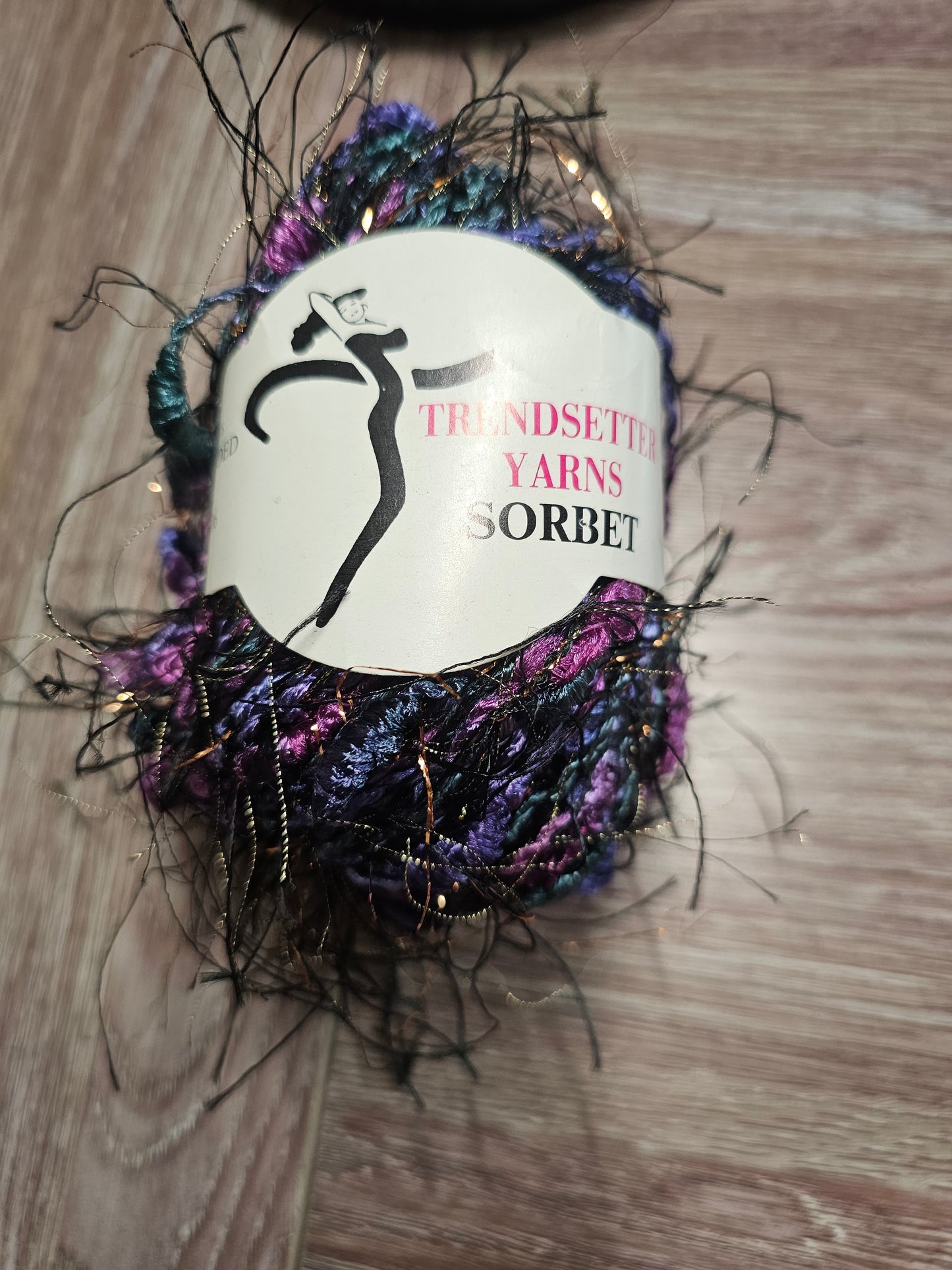 *Discontinued/Rare Find* Trendsetter Yarns Sorbet Purple/Blue/Bronze Eyelash Yarn