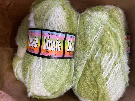 Linate Mohair Boucle, 5 skeins -- green/white